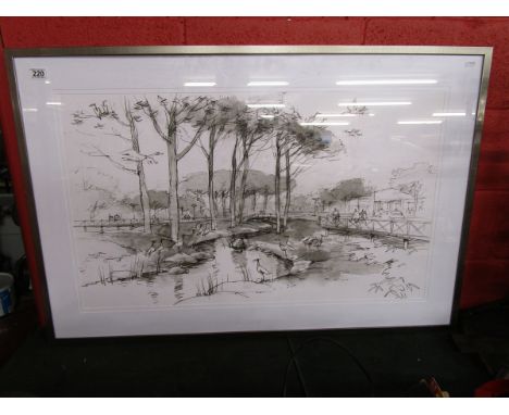 Large framed sketch - River scene
