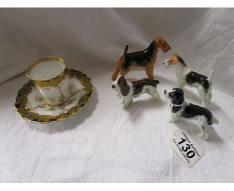 4 ceramic dogs to include 2 Royal Worcester & Aynsley coffee can with saucer.The Aynsley cup and saucer appears to be in good