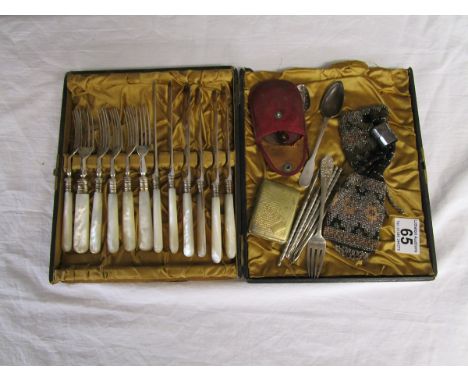 Boxed Mappin & Webb knife & fork set and other white metal items