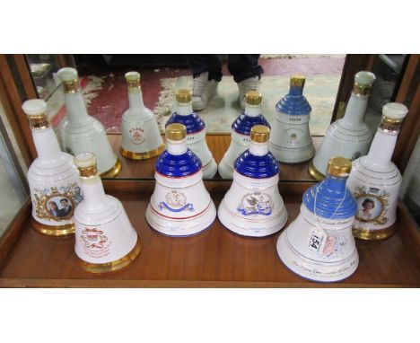 6 Wade commemorative porcelain decanters - Bells Scotch Whiskey - All full!