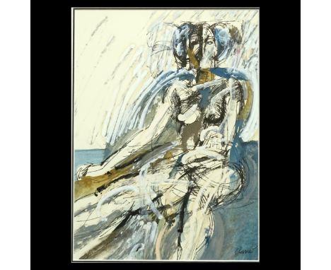 Attributed to: Antoni Clave Sanmartin, Spainish (1913-2005) Mixed Media of ink, gouache and watercolor on paper "Portrait Of 