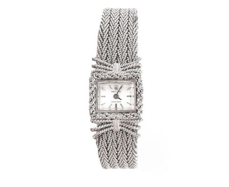 Lady's Vintage Rolex Precision Bracelet Watch with Manual Movement, 18 Karat White Gold case and Stainless Steel Bracelet. Ca