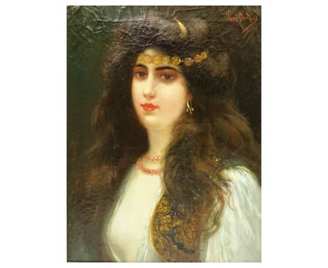 Paul Duthoit, French (b. 1858) Oil on canvas "Symbolist Portrait Of A Beauty". Signed upper right. Measures 21" x 16-1/2", fr