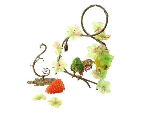 Vintage Hanging Beaded Bird Light. Comprised of Czech Glass and perched beaded bird with sconce. Unsigned. Measures 24" H x 1
