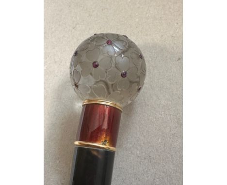 Erik August Kollin, workmaster to Faberge, circa 1900 Parasol, Carved ball top with four leaf clover design with ruby set cen