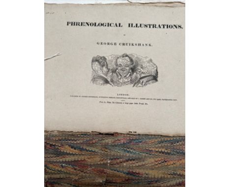 An old folio, Phrenological Illustrations, by George Cruikshank, an artists view of the Craniological System of Doctors Gall 