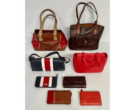 Quantity of handbags to include three Osprey bags and three Osprey wallets, and one Fossil Bag and one Fossil wallet, in used