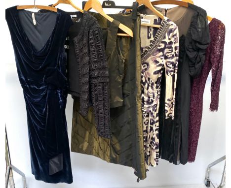 A quantity of designer ladies clothes to include blue velvet Prada dress, Pucci dress, Alberta Ferretti dress, top and skirt,