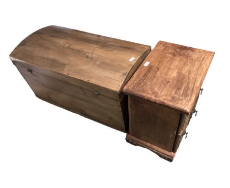 A quantity various antique and later furniture to include a black  wooden trunk, a circular coffee table, a cheval mirror on 