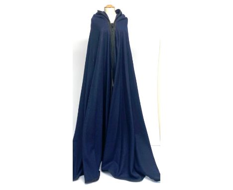 A good Berber navy wool long cloak/ceremonial cape with black braid and hood with tassle, purchased in Marrakech in the 1960s