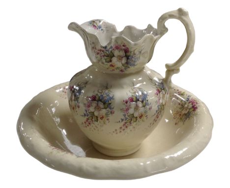 A floral patterned ceramic wash jug and bowl.