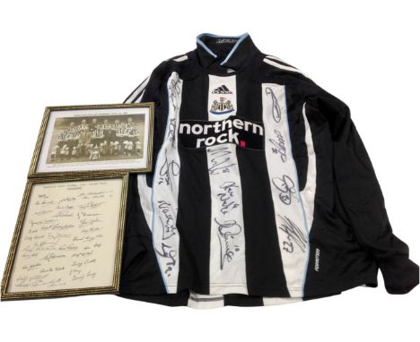 A Newcastle United 2007 signed long sleeve football top together with a Newcastle United 1952/53 framed facsimile team autogr