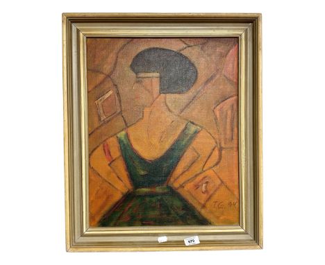 Continental school : Portrait of a lady in green, oil on canvas, 39cm by 49cm.