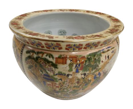 A Chinese fishbowl planter.