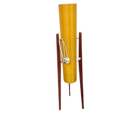 A 1970s floor standing rocket lamp on teak legs.