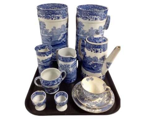 A tray containing eight pieces of Copeland Spode Italian and tower patterned blue and white china together with a further ant