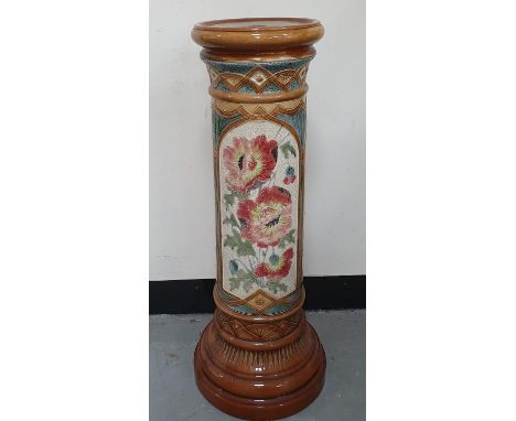Large Victorian/Edwardian ceramic plinth with period flower decoration, 70 cm high, Stamped B F 2051B to the inside