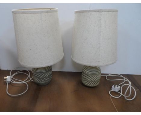 Pair of 1970s unmarked ceramic bases and matching original shades (2)