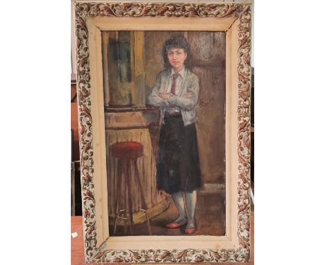 Kamel MOUSTAFA (1917-1982) oil on wood panel, portrait of a young lady, identified on label verso as a young Princess Fawzia 
