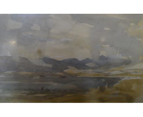 Reginald Robert TOMLINSON (1885-?) watercolour sketch "Mountain lake scene", signed, metal frame,The w/c measures 11 x 18 cm 