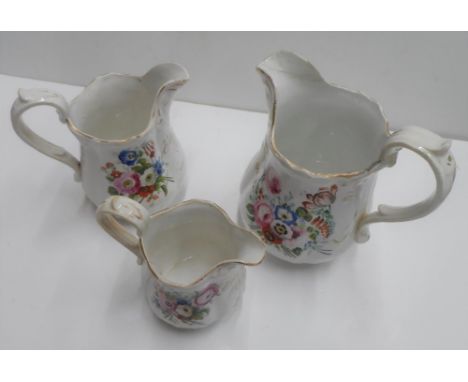 Set of 3 graduating ceramic Victorian jugs, all hand painted &amp; all signed &amp; dated "Eliza beard 1863" (3) 