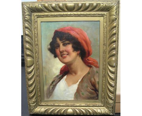 Eduardo FORLENZA (1861-1934) oil portrait of an Italian peasant lady in quality original frame, signed, 36 x 25 cm
