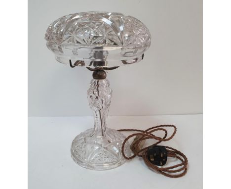 Mid 20thC cut-glass "Mushroom" 2-part table lamp,re-wired and appears in fine condition without any apparent issues 