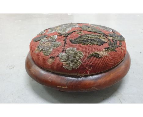 Hand embroidered Victorian circular kneeling stool (a/f) 