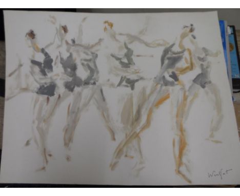 Marius Woulfart (1905-1991) oil on paper sketch "Ballet practice", unframed,50 x 65 cm 