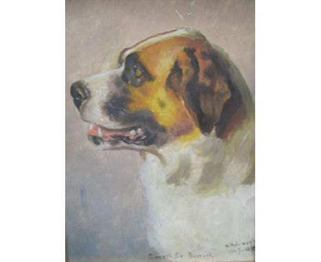 H B Clough of Colwyn Bay, 1890 oil on panel "Head of St Bernard dog in profile", signed, dated & inscribed with original labe