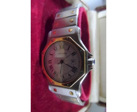 Boxed vintage Cartier unisex bi-metal watch in working order, complete with additional links,Had £368 of repairs in 2005 
