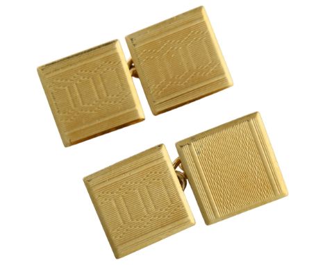 A pair of Art Deco 18ct gold cufflinks, square panels with engine turned geometric decoration, maker's marks SJR, hallmarks L