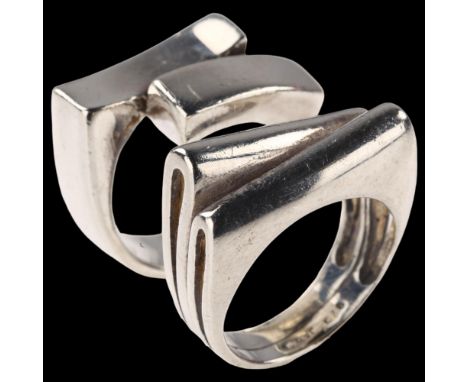 2 Danish sterling silver abstract rings, sizes L and N, 18.1g total (2)No damage or repairs, only light surface wear 