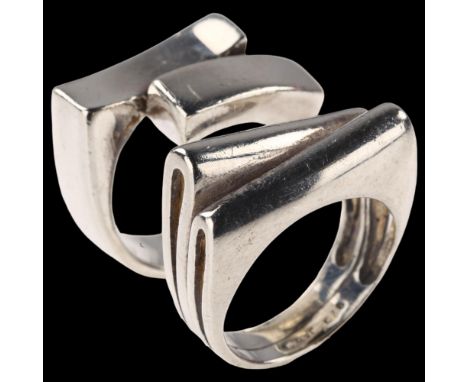 2 Danish sterling silver abstract rings, sizes L and N, 18.1g total (2)No damage or repairs, only light surface wear 