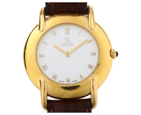 FENDI - a gold plated 410G quartz wristwatch, white dial with gilt Roman numeral hour markers, serial no. 054-369, case width