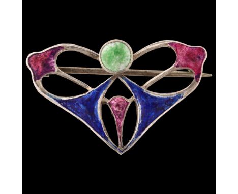 CHARLES HORNER - an Arts and Crafts silver and enamel openwork brooch, brooch length 32.5mm, 3.7gAll enamel has been overpain