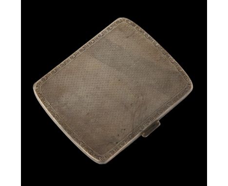 A George V silver cigarette case, curved rectangular form with allover engine turned decoration and gilt interior, retailed b