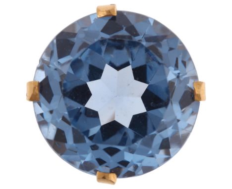 A large Middle Eastern blue synthetic spinel dress ring, pierced gold setting with large round-cut spinel, diameter 19.9mm, s