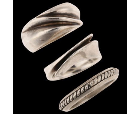 JENS JOHS AAGAARD - 3 Danish modernist sterling silver rings, sizes L, M and P, 18.2g total (3)No damage or repairs, only lig