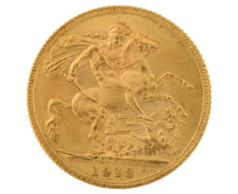 A George V 1913 gold full sovereign coin, 7.9gNo damage, light wear to high points 