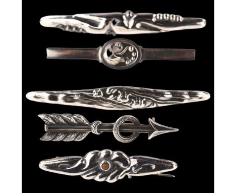 5 Art Nouveau Danish silver brooches, maker's include Eiler & Marloe, largest length 76mm, 22g total (5)No damage or repairs,