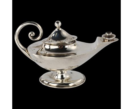 ASPREY - an Art Deco George V novelty silver Aladdin's oil lamp, by Asprey & Co Ltd, hallmarks London 1915, length 11cm, 2.1o