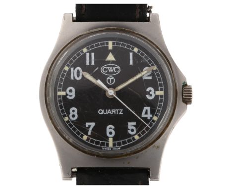 CWC - a stainless steel British Military Issue Army G10 quartz wristwatch, ref. W10/6645-99 5415317, black dial with Arabic n