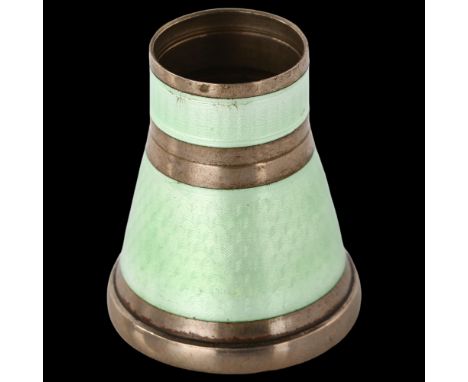 LENK - an Art Deco Austrian green enamel walking cane knop, unmarked white metal settings with engine turned guilloche decora