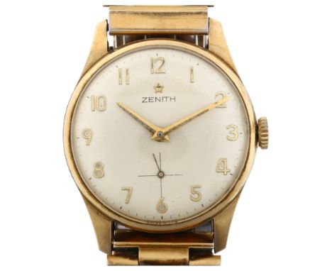 ZENITH - a 9ct gold mechanical bracelet watch, ref. 1897, silver dial with gilt Arabic numerals and crosshair subsidiary dial