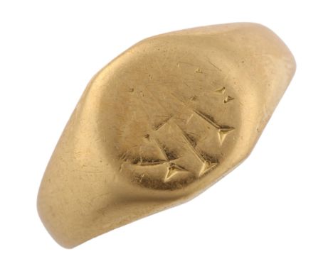 An early 20th century 18ct gold signet ring, with engraved monogram and inscription inside shank "May to Arthur August 16th 1