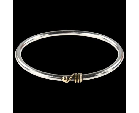 A Danish gilded sterling silver plain form bangle, by Number One Jewellery, band width 4mm, internal circumference 19cm, 26.6