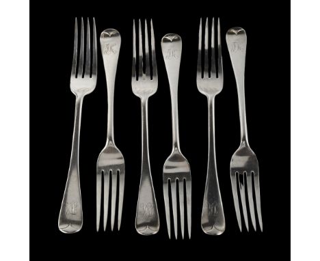 A set of 6 Edward VII silver Old English pattern dinner forks, by Robert Stebbings, hallmarks London 1902, length 21cm, 14.6o