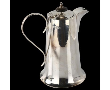A George V silver coffee pot, tapered cylindrical form with flared base and turned wood knop, by Walker & Hall, hallmarks She