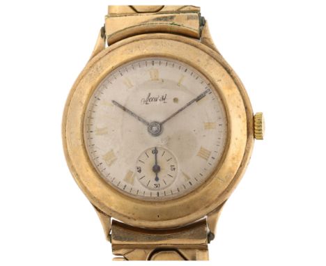 ACCURIST - a 9ct gold mechanical bracelet watch, silvered dial with gilt Roman numeral hour markers and subsidiary seconds di
